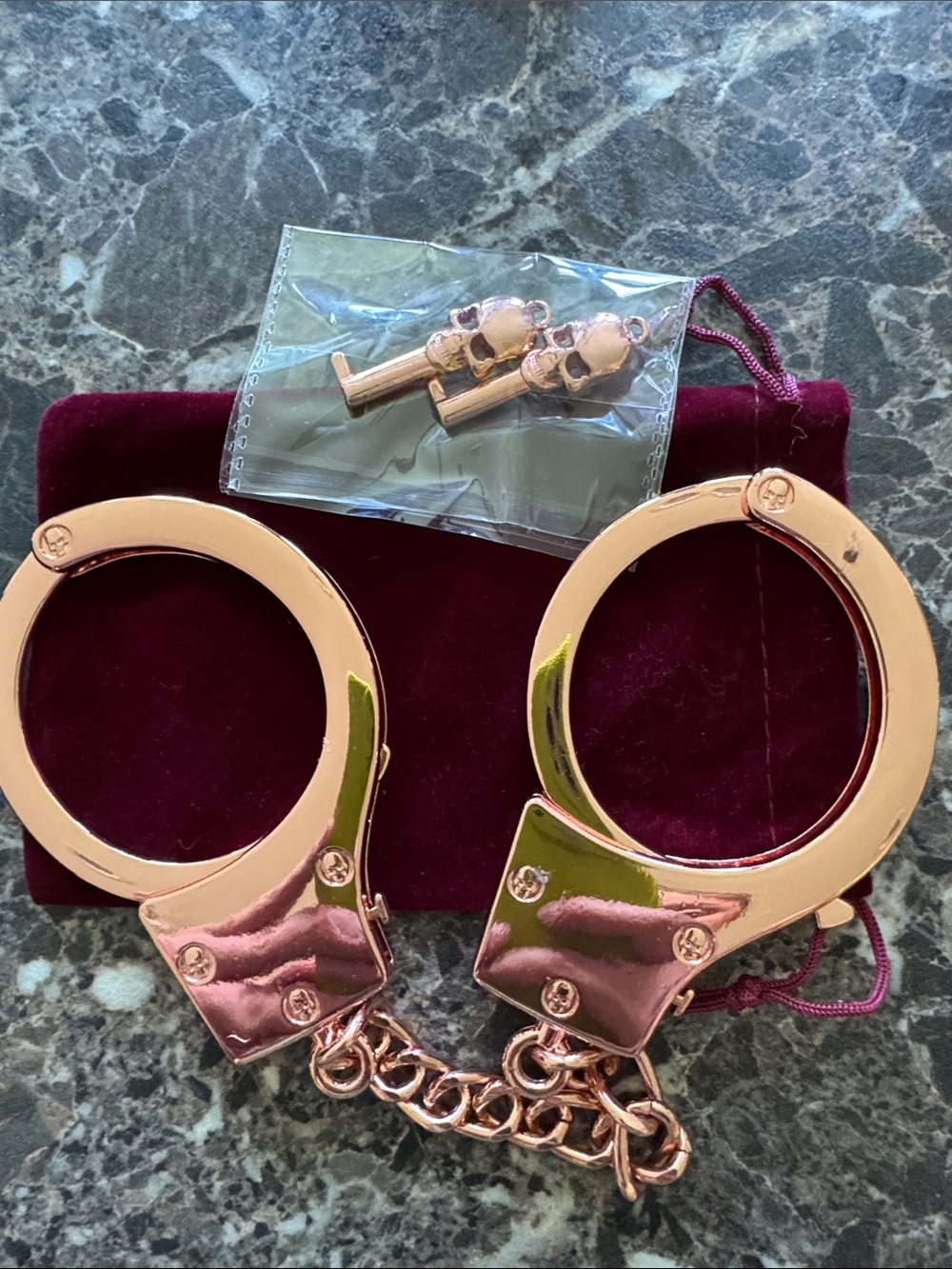 Rose Gold Metal Skull Handcuffs